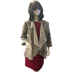Chicos Gray, Silver Metallic & Brown Size 0 Wool Blend Open Reversible Jacket